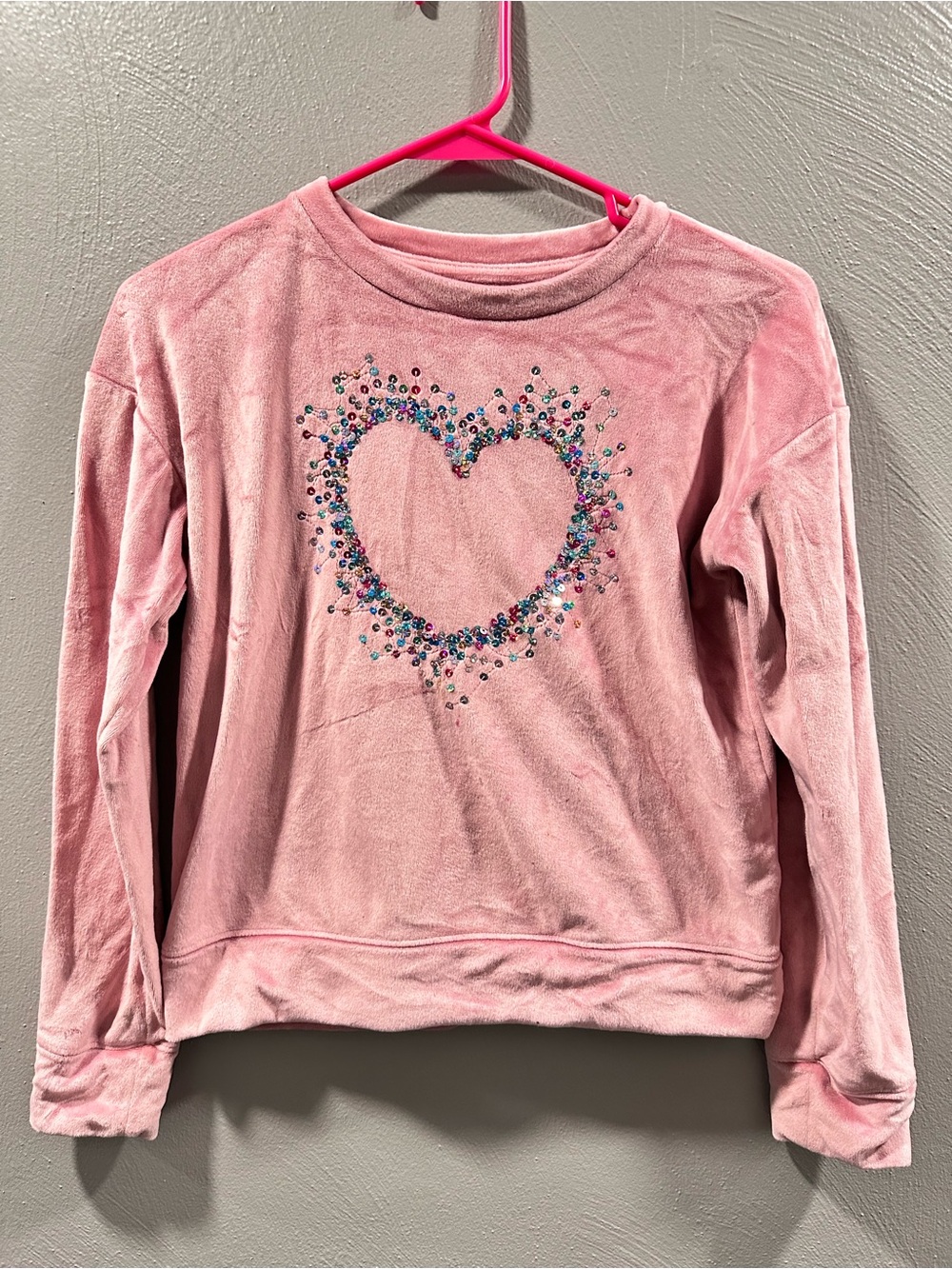 SO Pink Plush Sweatshirt with Sequin Heart